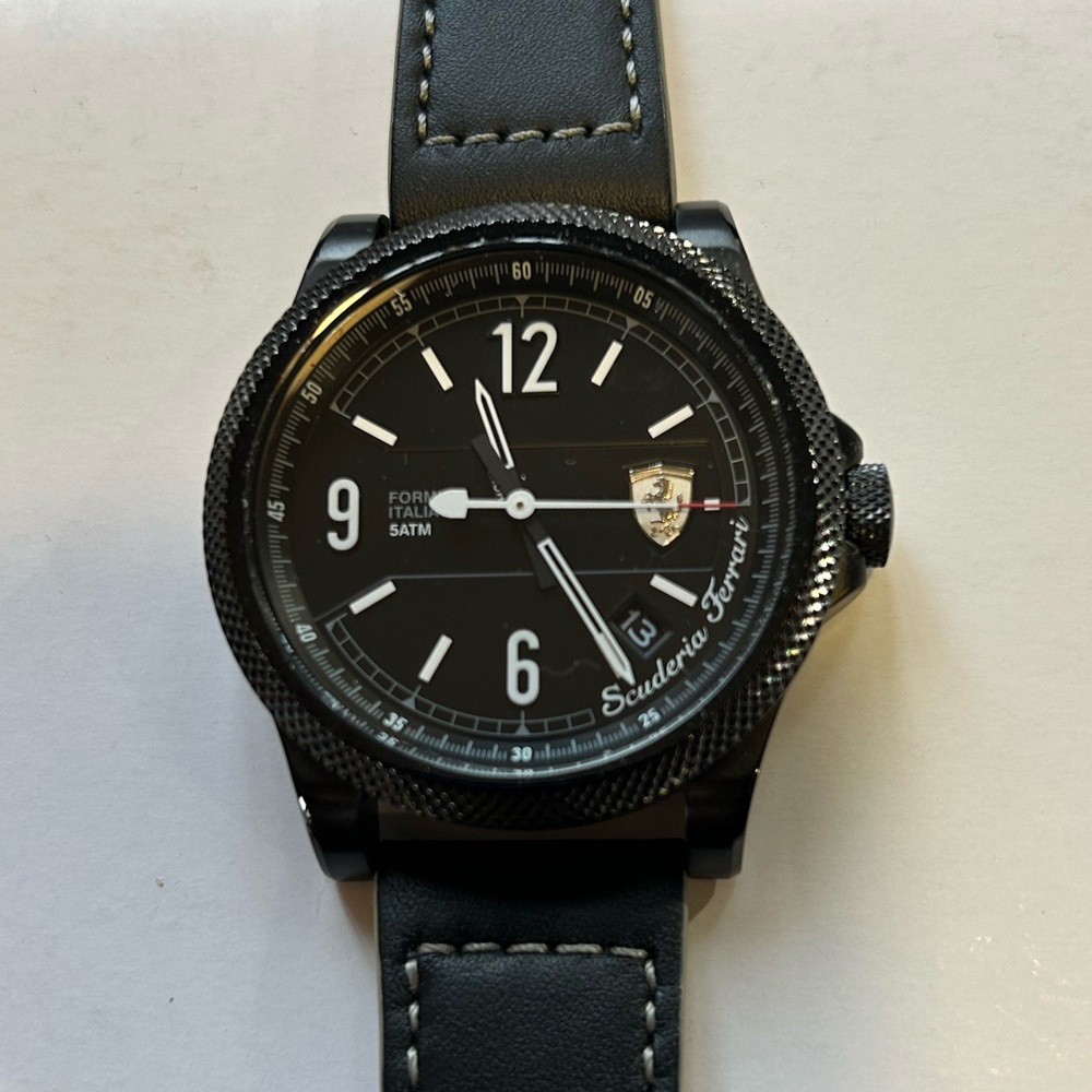 Scuderia Ferrari watch with 45mm Black Face & Black Leather Band.